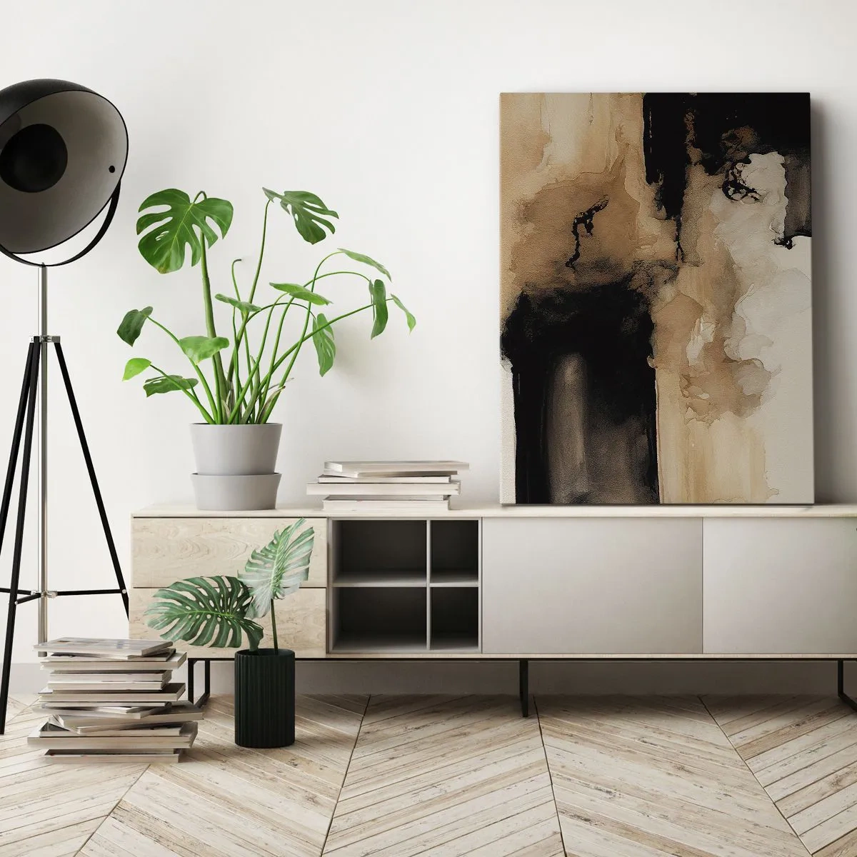 Cuadro sobre lienzo - Impresión de Imagen - Composición abstracta en tonos marrones y negros. - 70x100cm - Una abstracción intrigante - Decoración de pared moderna para salón y dormitorio ARTTOR