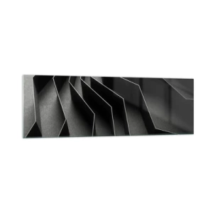 Cuadro sobre vidrio - Impresiones sobre Vidrio - Abstracción en blanco y negro con estructuras geométricas. - 160x50cm - Orden espacial - Decoración de pared moderna para salón y dormitorio ARTTOR