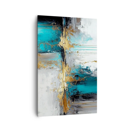 Cuadro sobre lienzo - Impresión de Imagen - Una composición abstracta con acentos turquesa y dorado. - 80x120cm - Todo fluye - Decoración de pared moderna para salón y dormitorio ARTTOR