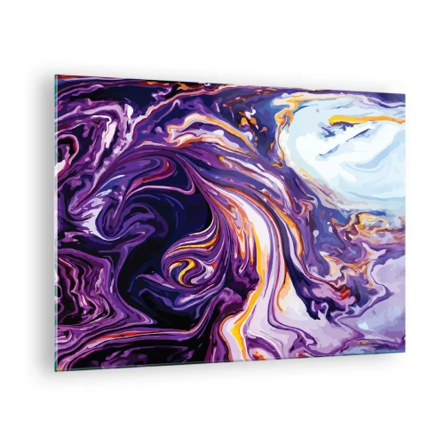 Cuadro sobre vidrio - Impresiones sobre Vidrio - Patrón abstracto en tonos morados y blancos con líneas dinámicas. - 70x50cm - Una curva en el violeta - Decoración de pared moderna para salón y dormitorio ARTTOR