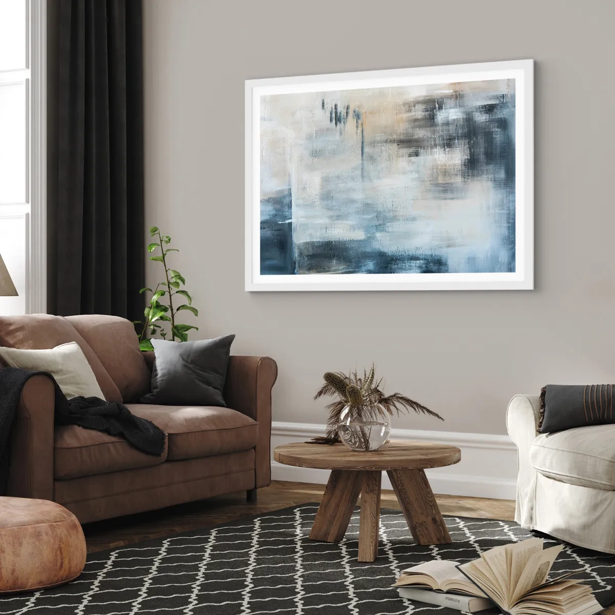 Póster en marco blanco - Detrás de un velo azul - 91x61 cm