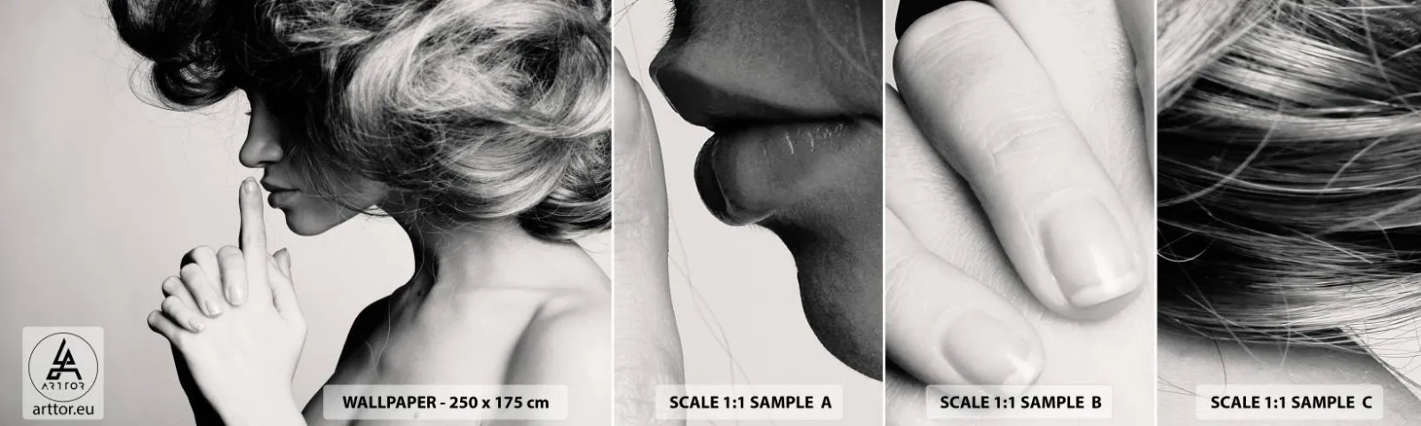 Muestra de fotomural autoadhesivo Deluxe Sticker - Escucharme a mí misma - Mujer, Modelo, cara de mujer - 100x30 cm