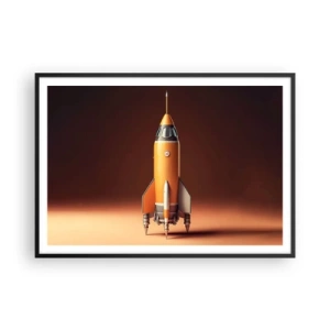 Póster en marco negro - Un cohete de estilo retro sobre un fondo de tonos marrones. - 100x70cm - Comienza con un sueño - Decoración de pared moderna para salón y dormitorio ARTTOR
