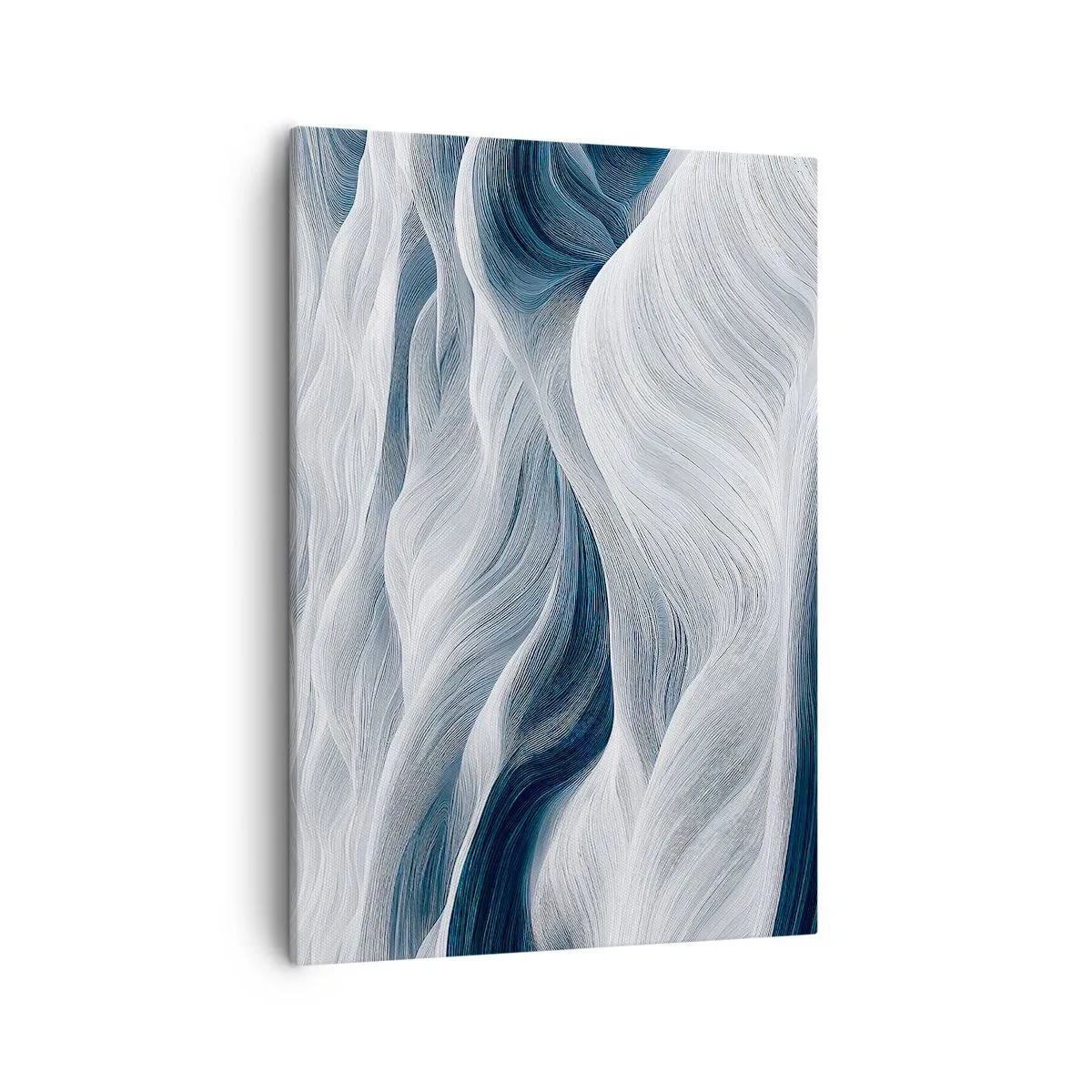 Cuadro sobre lienzo - Impresión de Imagen - Líneas onduladas en tonos azules y blancos. - 50x70cm - Olas blancas y azules - Decoración de pared moderna para salón y dormitorio ARTTOR