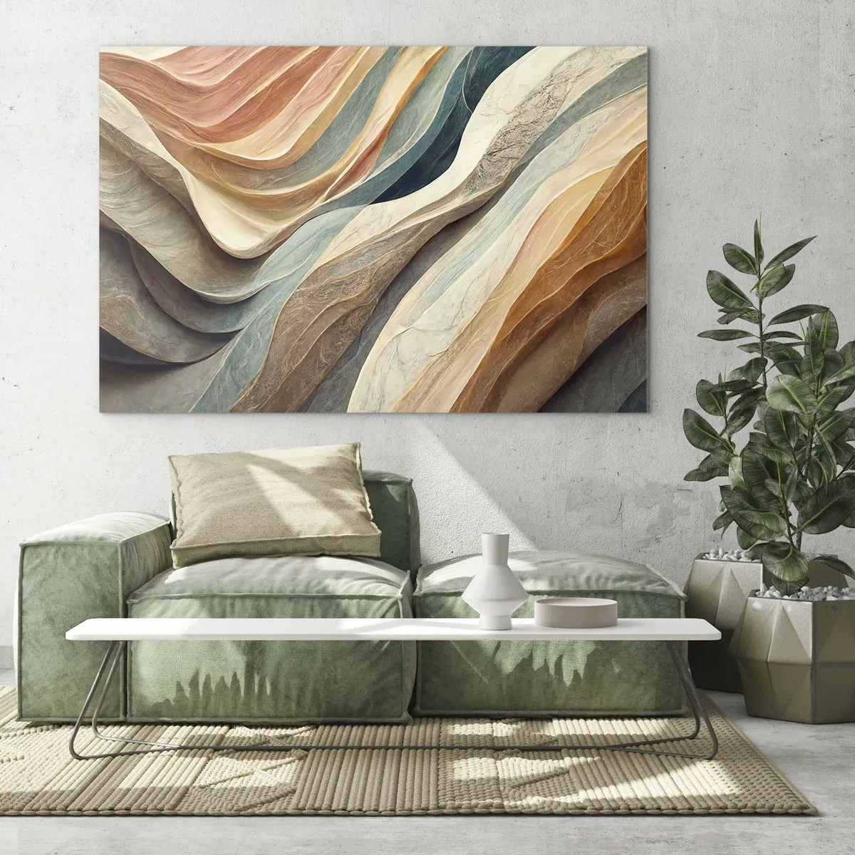 Cuadro sobre vidrio - Impresiones sobre Vidrio - Capas coloridas que se asemejan a pliegues de roca y arena. - 120x80cm - Momentos previos al cambio - Decoración de pared moderna para salón y dormitorio ARTTOR