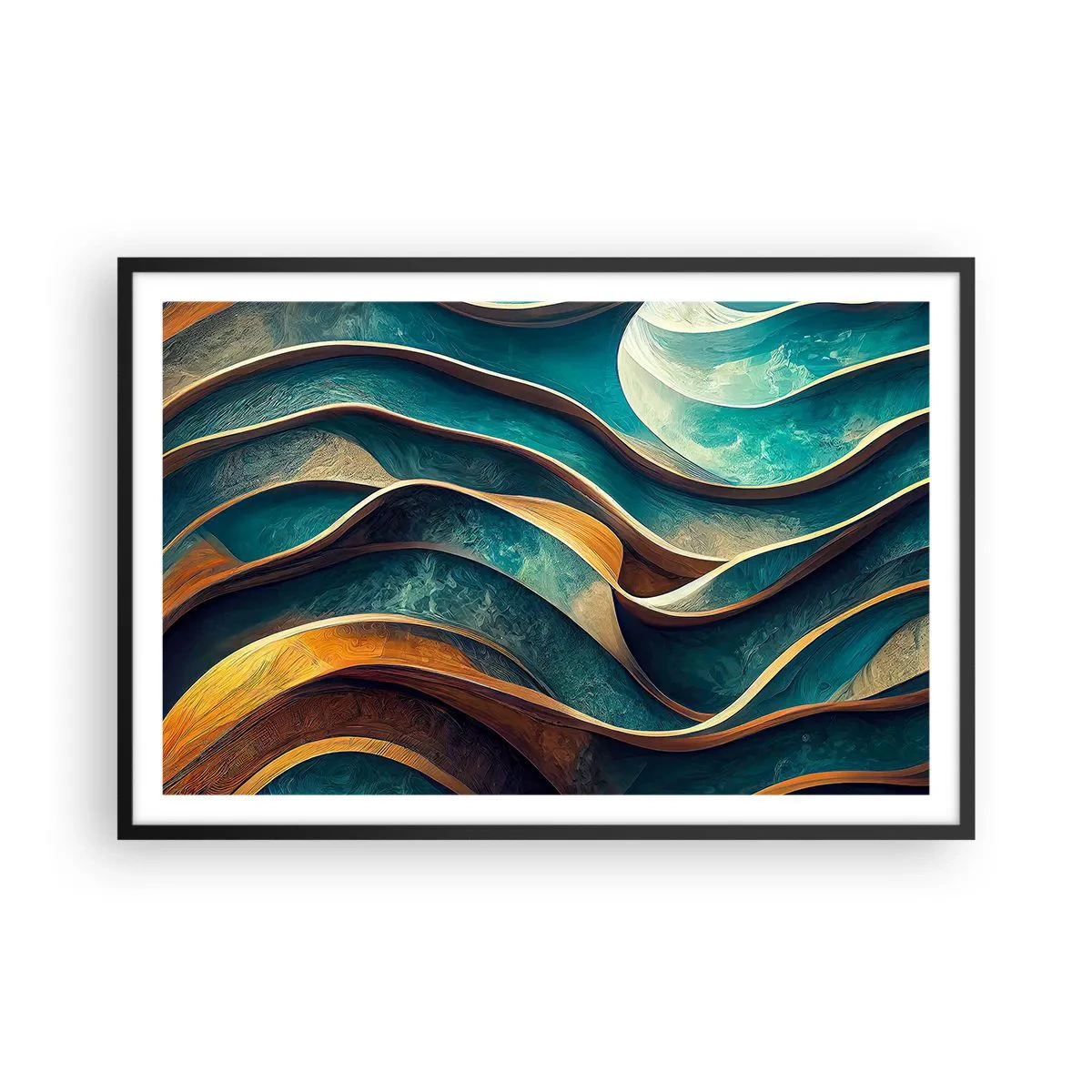 Póster en marco negro - Meandros de azul - 91x61 cm