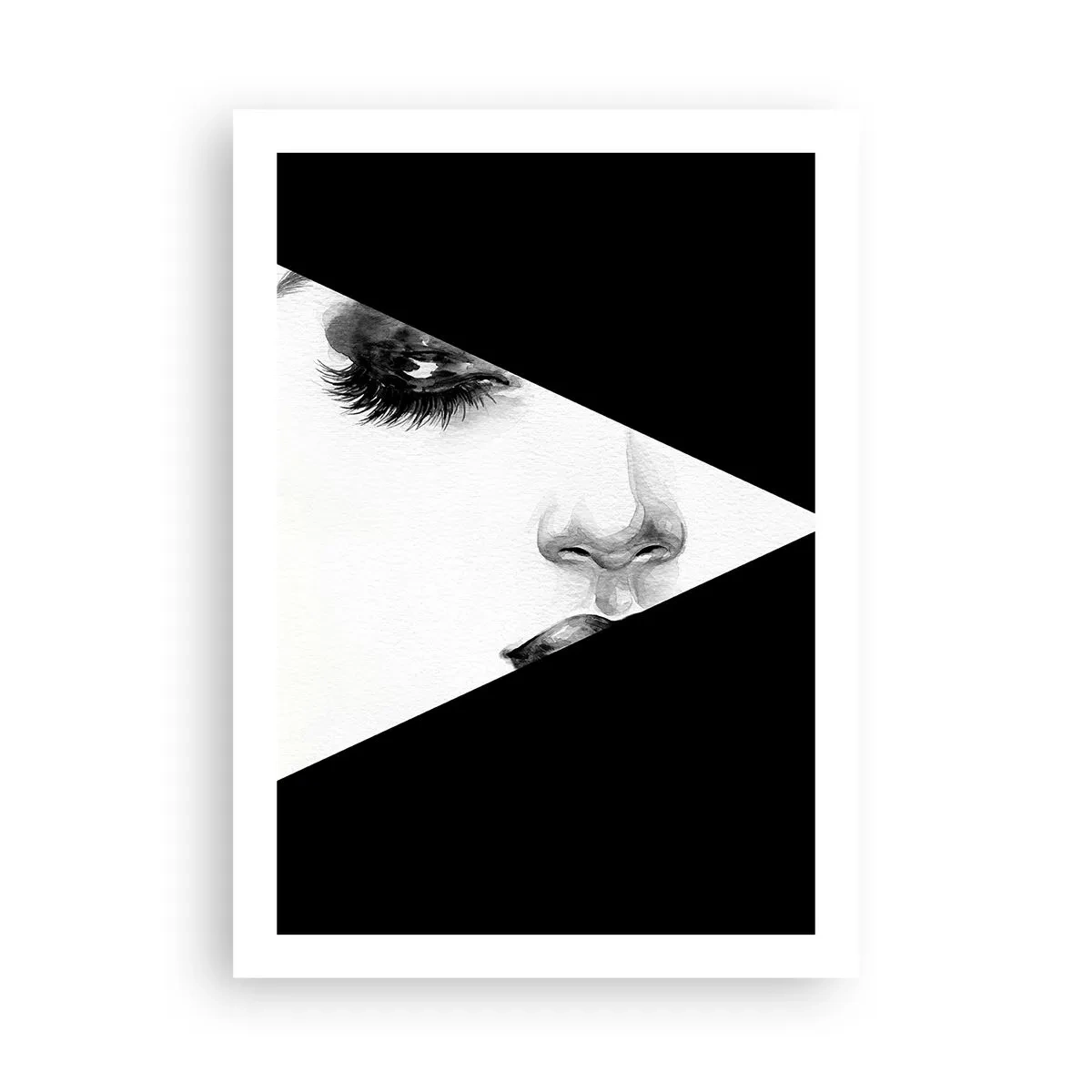 Póster - Un retrato minimalista de una mujer en blanco y negro con una división geométrica. - 50x70cm - Siempre hay algo por descubrir - Decoración de pared moderna para salón y dormitorio ARTTOR