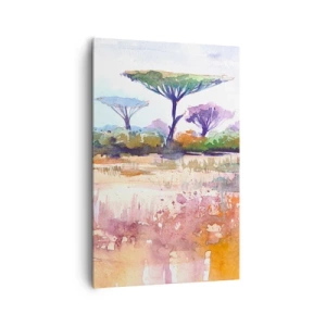 Cuadro sobre lienzo - Impresión de Imagen - Un pintoresco paisaje de sabana en colores de acuarela. - 80x120cm - Colores de la sabana - Decoración de pared moderna para salón y dormitorio ARTTOR