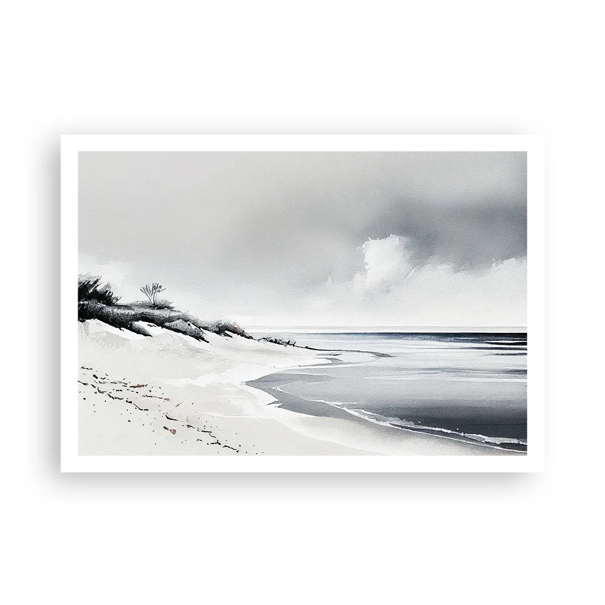 Póster - Una playa en tonos tenues de gris y azul. - 100x70cm - Juntos desde el principio de los tiempos - Decoración de pared moderna para salón y dormitorio ARTTOR