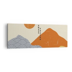 Cuadro sobre lienzo - Impresión de Imagen - Patrones japoneses con montañas, sol y estilo minimalista. - 140x50cm - En el espíritu japonés - Decoración de pared moderna para salón y dormitorio ARTTOR