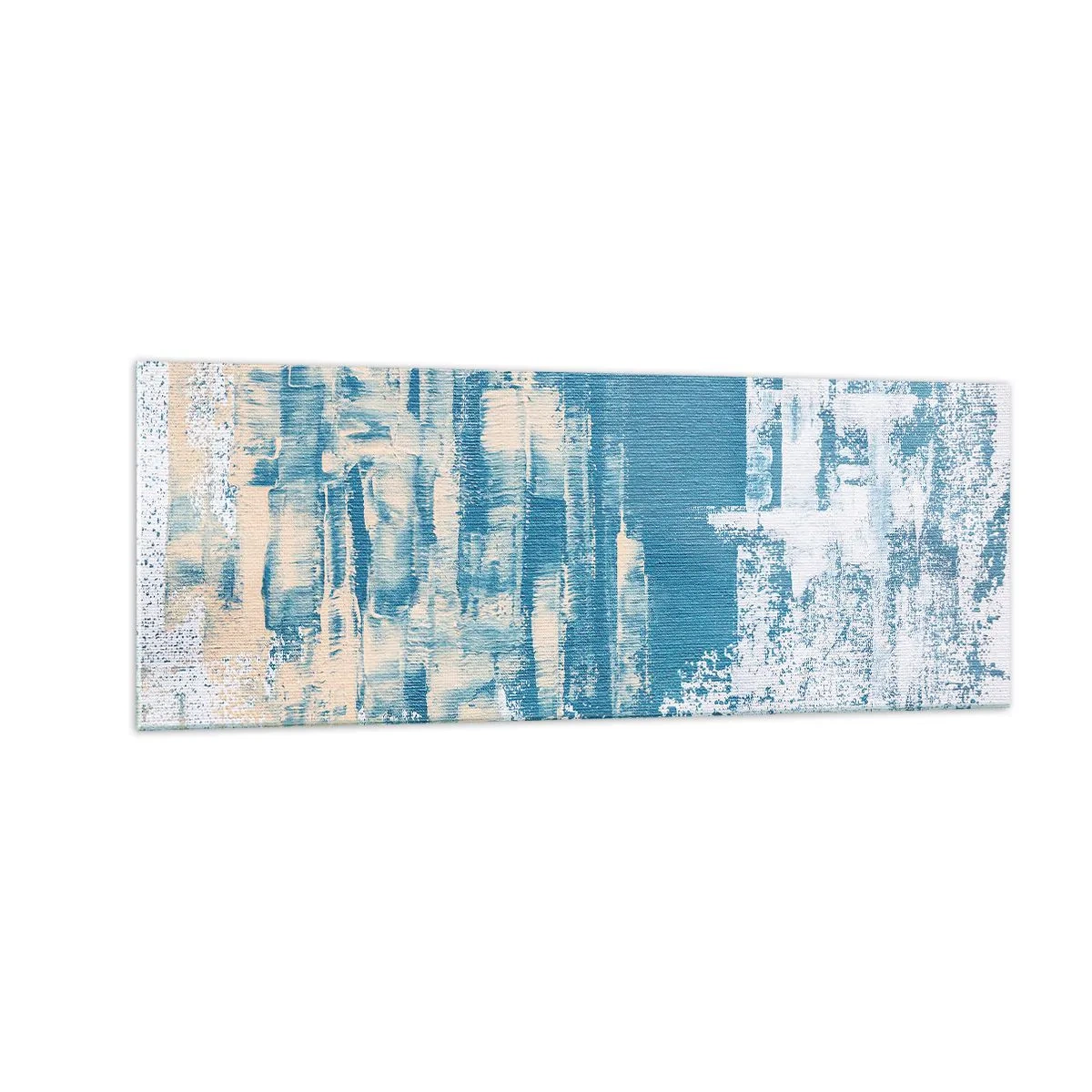 Cuadro sobre vidrio - Impresiones sobre Vidrio - Composición abstracta en tonos azules y blancos. - 140x50cm - A través de un carámbano - Decoración de pared moderna para salón y dormitorio ARTTOR