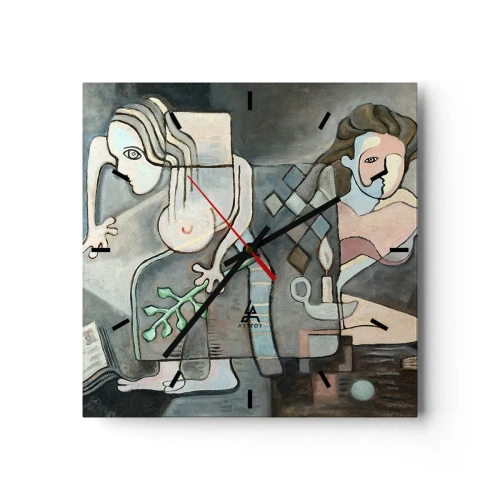 Reloj de pared - Reloj de vidrio - Figuras abstractas en una composición simbólica con profundo significado. - 30x30cm - Un mosaico de espíritu y materia - Decoración de pared moderna para salón y dormitorio ARTTOR