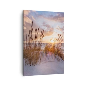 Cuadro sobre lienzo - Impresión de Imagen - Dunas con hierbas con el sol poniente como telón de fondo - 70x100cm - Adiós al sol y al viento - Decoración de pared moderna para salón y dormitorio ARTTOR