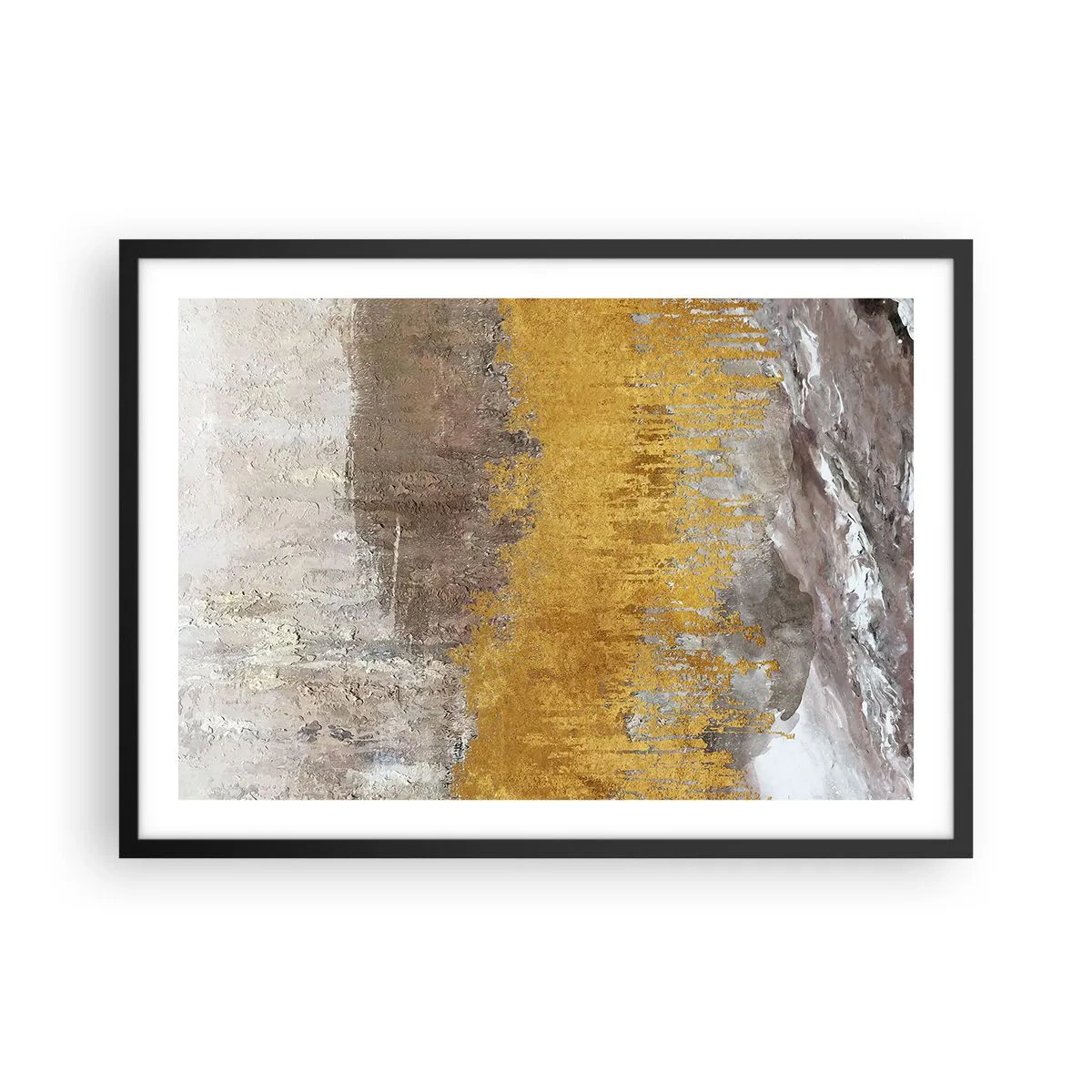 Póster en marco negro - Patrón abstracto dorado y beige - 70x50cm - Una ráfaga dorada - Decoración de pared moderna para salón y dormitorio ARTTOR