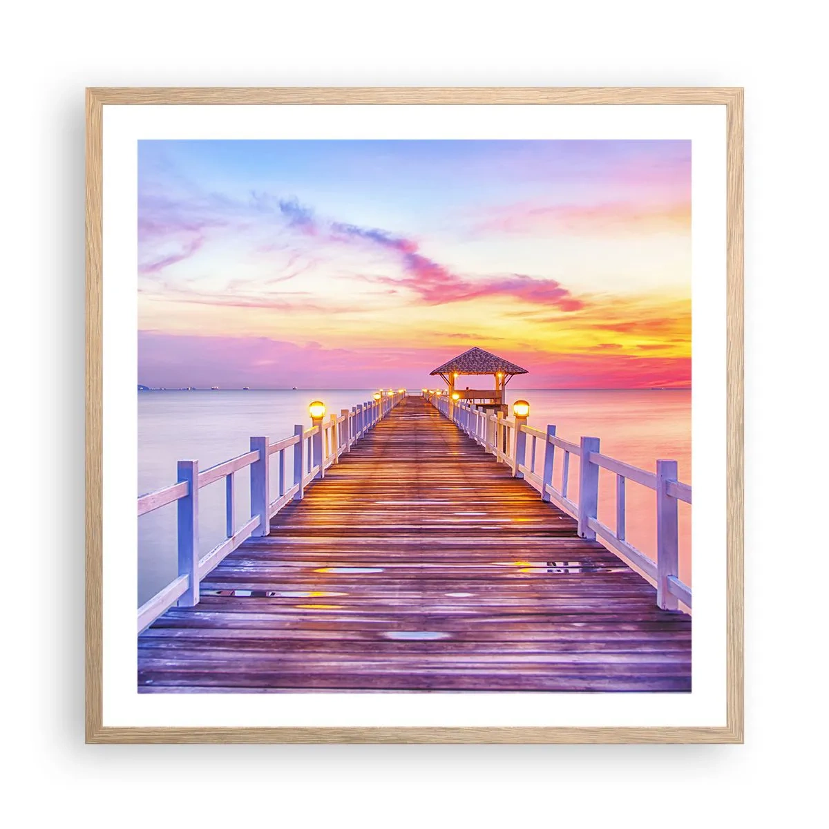 Póster en marco roble claro - El silencio lila-dorado de la tarde - 60x60 cm