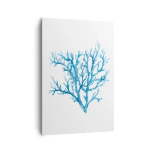 Cuadro sobre lienzo - Impresión de Imagen - Coral azul sobre fondo blanco con un toque minimalista. - 70x100cm - Filigrana marina - Decoración de pared moderna para salón y dormitorio ARTTOR