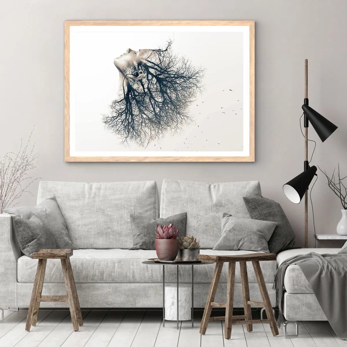 Póster en marco roble claro - Escuchando el susurro de un árbol - 91x61 cm