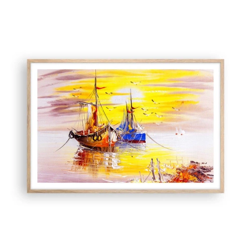 Póster en marco roble claro - Un merecido descanso en el puerto - 91x61 cm