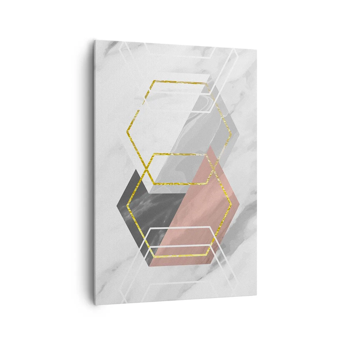 Cuadro sobre lienzo - Impresión de Imagen - Figuras geométricas con acentos dorados y de mármol. - 70x100cm - Composición en cadena - Decoración de pared moderna para salón y dormitorio ARTTOR