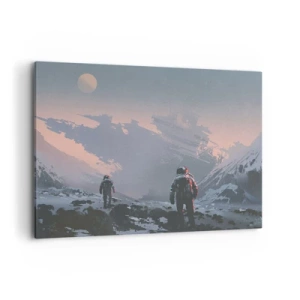 Cuadro sobre lienzo - Impresión de Imagen - Astronautas en un planeta alienígena con una nave espacial destrozada - 100x70cm - Bajo una estrella desconocida - Decoración de pared moderna para salón y dormitorio ARTTOR