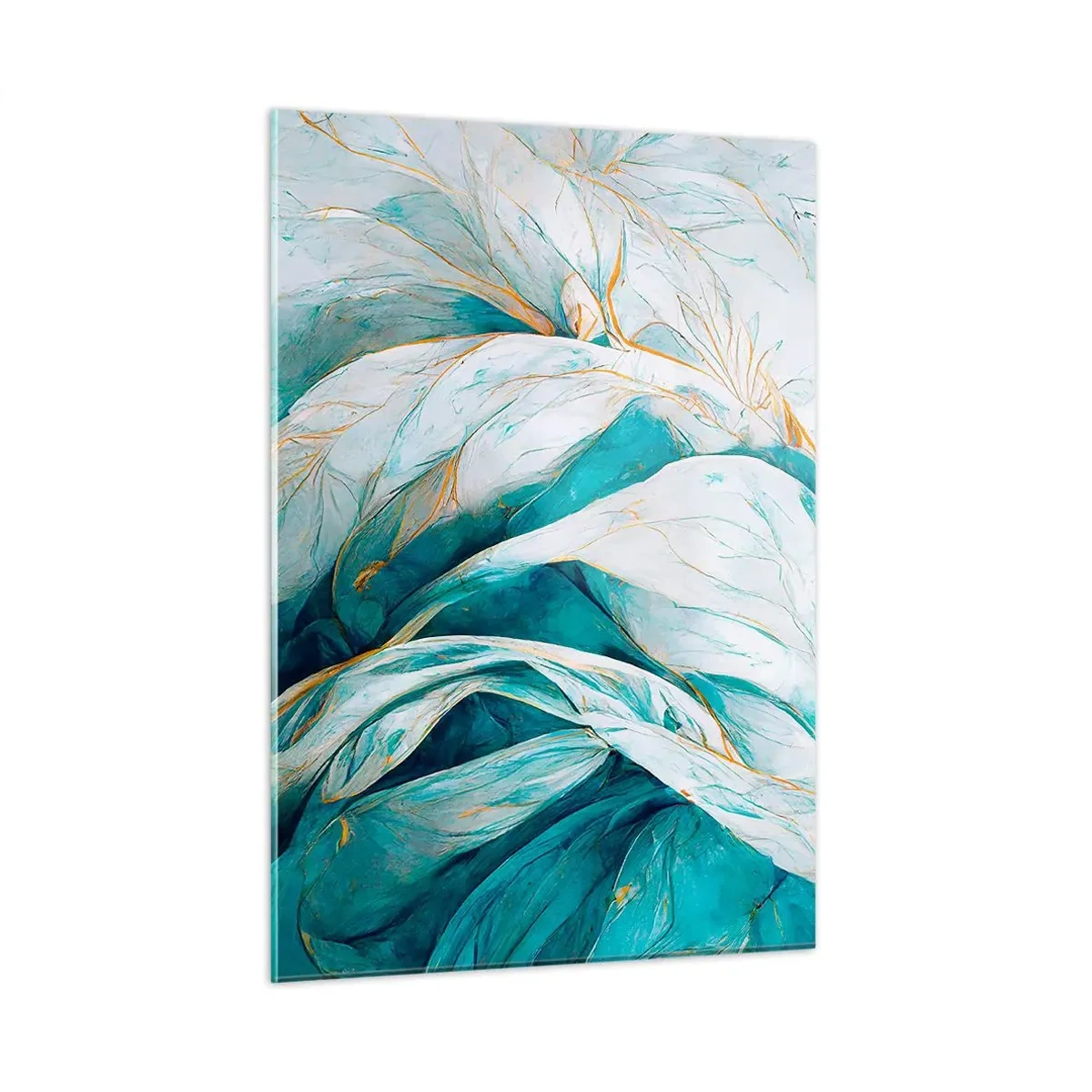 Cuadro sobre vidrio - Impresiones sobre Vidrio - Abstracción orgánica en líneas azules y doradas. - 50x70cm - Abstracción azul con motivos dorados - Decoración de pared moderna para salón y dormitorio ARTTOR