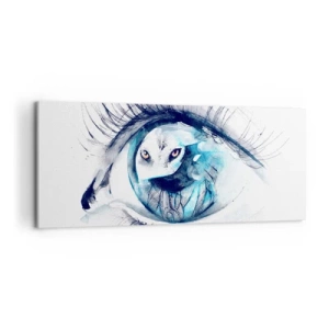 Cuadro sobre lienzo - Impresión de Imagen - Un ojo con la imagen de un búho en tonos de acuarela azul. - 120x50cm - Ojo con la naturaleza - Decoración de pared moderna para salón y dormitorio ARTTOR
