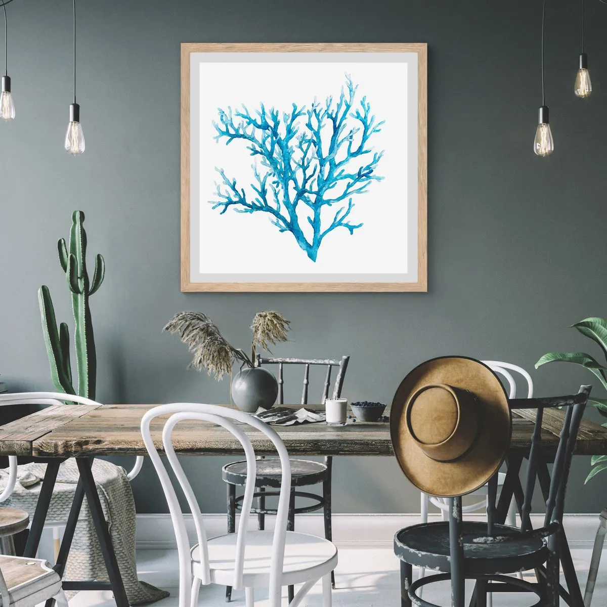 Póster en marco roble claro - Filigrana marina - 30x30 cm