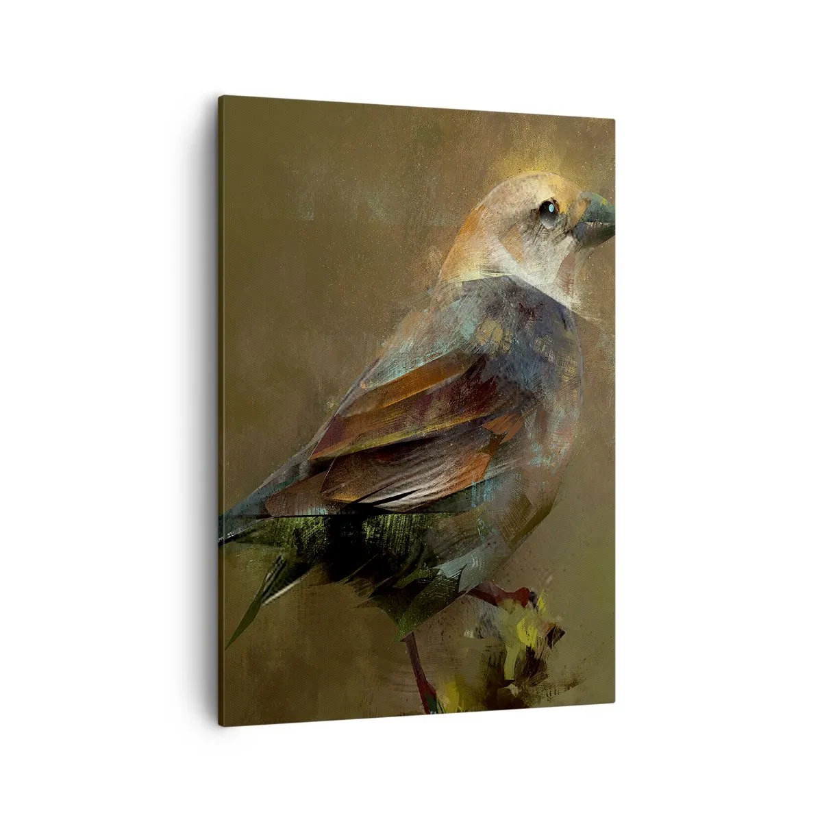 Cuadro sobre lienzo - Impresión de Imagen - Una interpretación artística de un gorrión sobre un fondo marrón. - 50x70cm - Pequeño gorrión - Decoración de pared moderna para salón y dormitorio ARTTOR