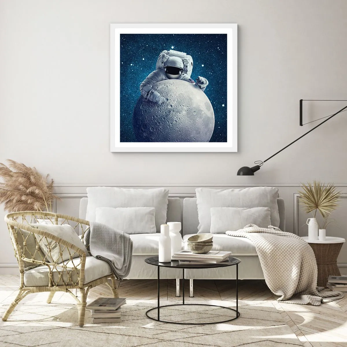 Póster en marco blanco - Bromista espacial - 60x60 cm