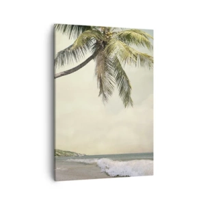 Cuadro sobre lienzo - Impresión de Imagen - Una playa con palmeras con el mar en calma como telón de fondo. - 50x70cm - Sueño tropical - Decoración de pared moderna para salón y dormitorio ARTTOR