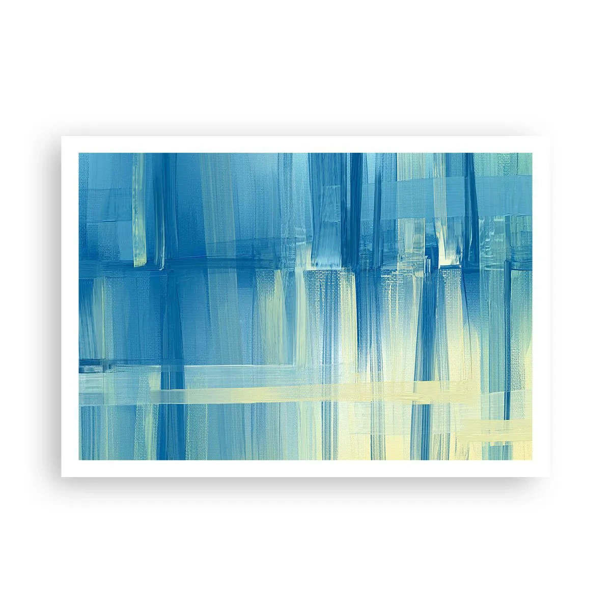 Póster - Un cuadro abstracto en tonos turquesa y azul con pinceladas geométricas. - 100x70cm - Composición en turquesa - Decoración de pared moderna para salón y dormitorio ARTTOR
