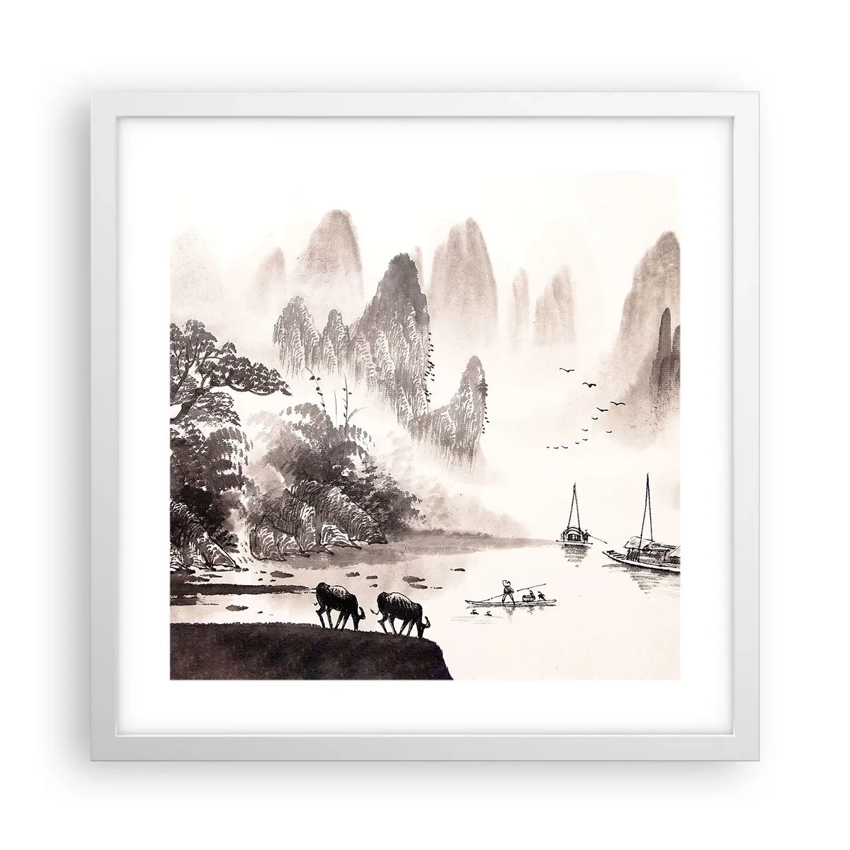 Póster en marco blanco - La exótica vida cotidiana de Oriente - 40x40 cm