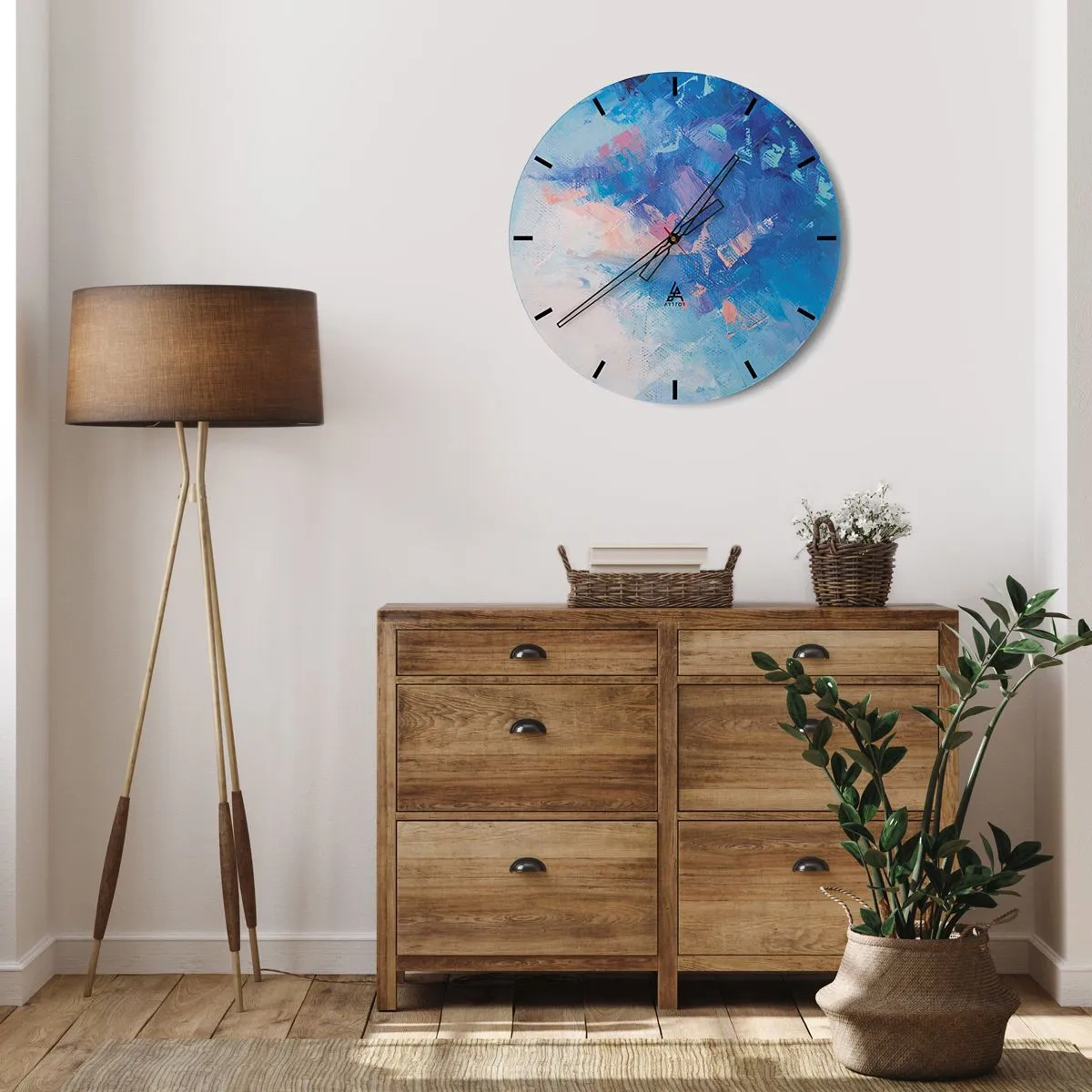 Reloj de pared - Reloj de vidrio - Composición abstracta en tonos azules y rosas. - 30x30cm - Abstracción invernal - Decoración de pared moderna para salón, cocina y dormitorio ARTTOR