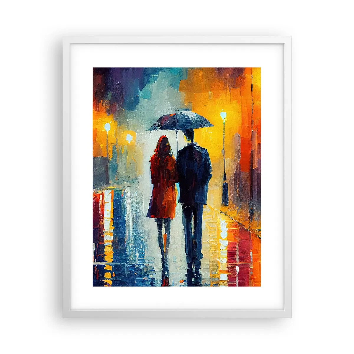 Póster en marco blanco - Juntos en una noche llena de color - 40x50 cm