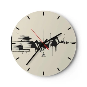 Reloj de pared - Reloj de vidrio - Abstracción en blanco y negro con líneas y formas dinámicas. - 30x30cm - Abstracción apresurada - Decoración de pared moderna para salón, cocina y dormitorio ARTTOR