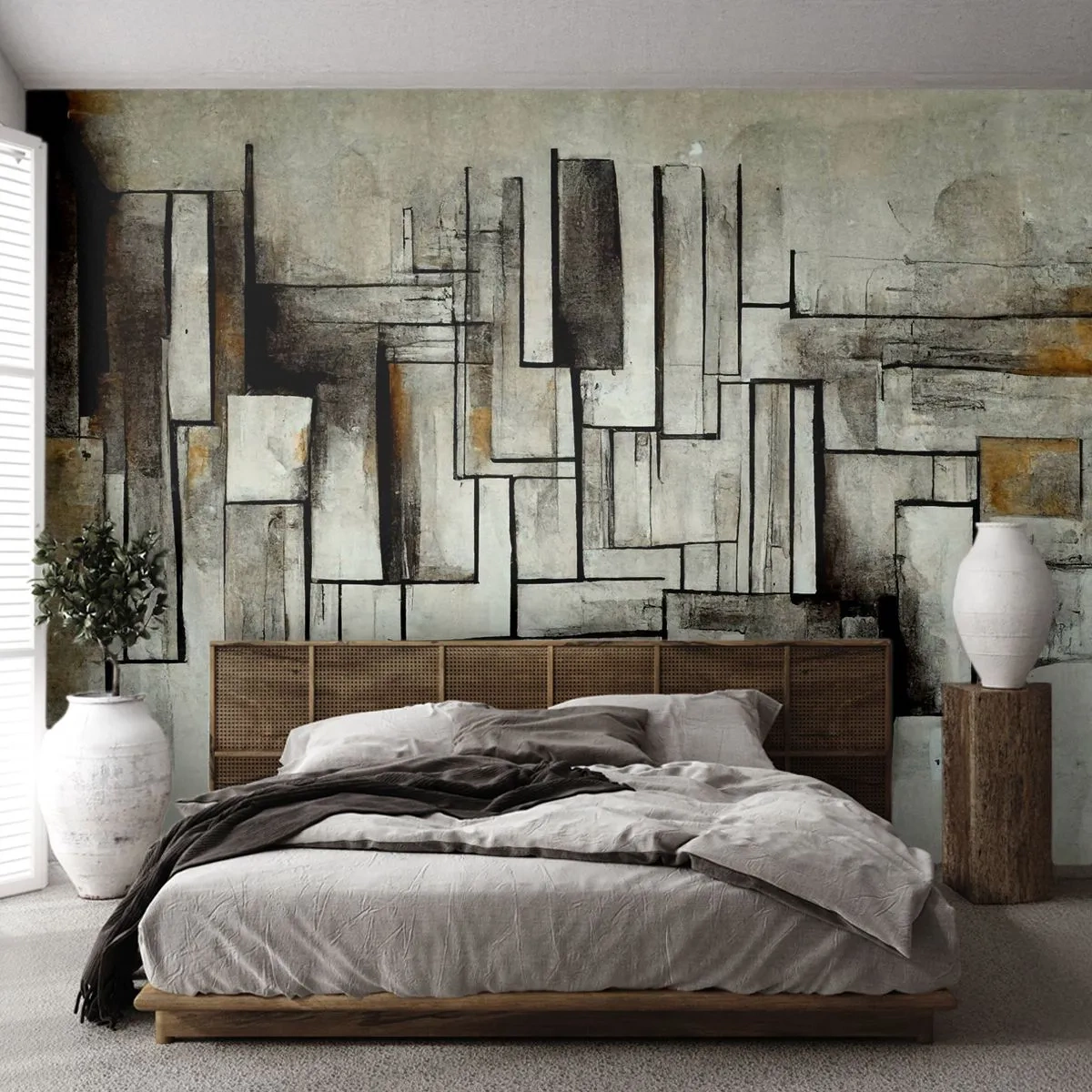 Fotomural Premium Sand - Composición geométrica de rectángulos en tonos de gris. - 100x70cm - El poder de la sencillez - Decoración de pared moderna para salón y dormitorio ARTTOR
