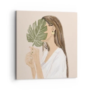 Cuadro sobre lienzo - Impresión de Imagen - Retrato misterioso con un abanico - 70x70 cm