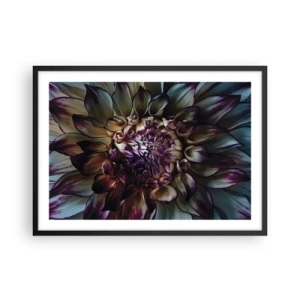Póster en marco negro - Primer plano de una flor de dalia en tonos oscuros. - 70x50cm - El florecimiento de la hermosura - Decoración de pared moderna para salón y dormitorio ARTTOR