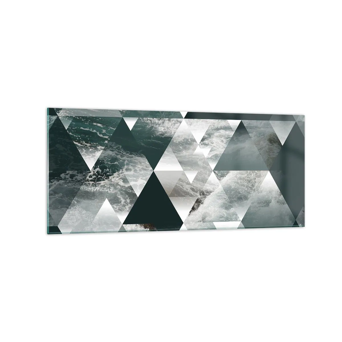 Cuadro sobre vidrio - Impresiones sobre Vidrio - Patrón geométrico con motivo de ondas en tonos verdes. - 120x50cm - Una perspectiva de cristal - Decoración de pared moderna para salón y dormitorio ARTTOR