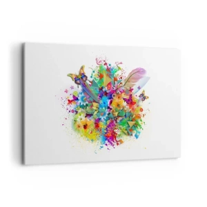 Cuadro sobre lienzo - Impresión de Imagen - Motivo colorido con flores y mariposas. - 120x80cm - Un ramo de alegría - Decoración de pared moderna para salón y dormitorio ARTTOR