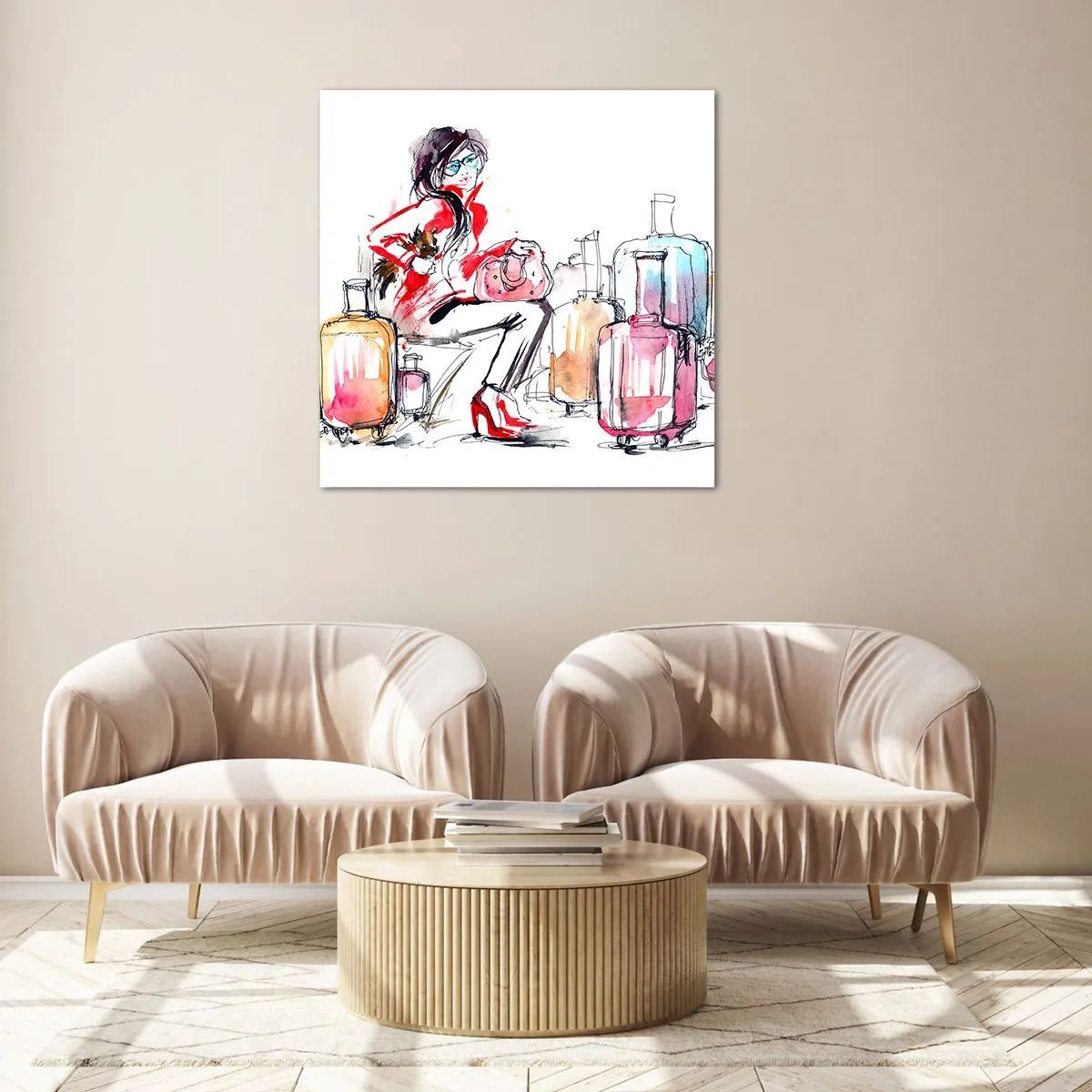 Cuadro sobre vidrio - Impresiones sobre Vidrio - Sentémonos antes del viaje - 60x60 cm