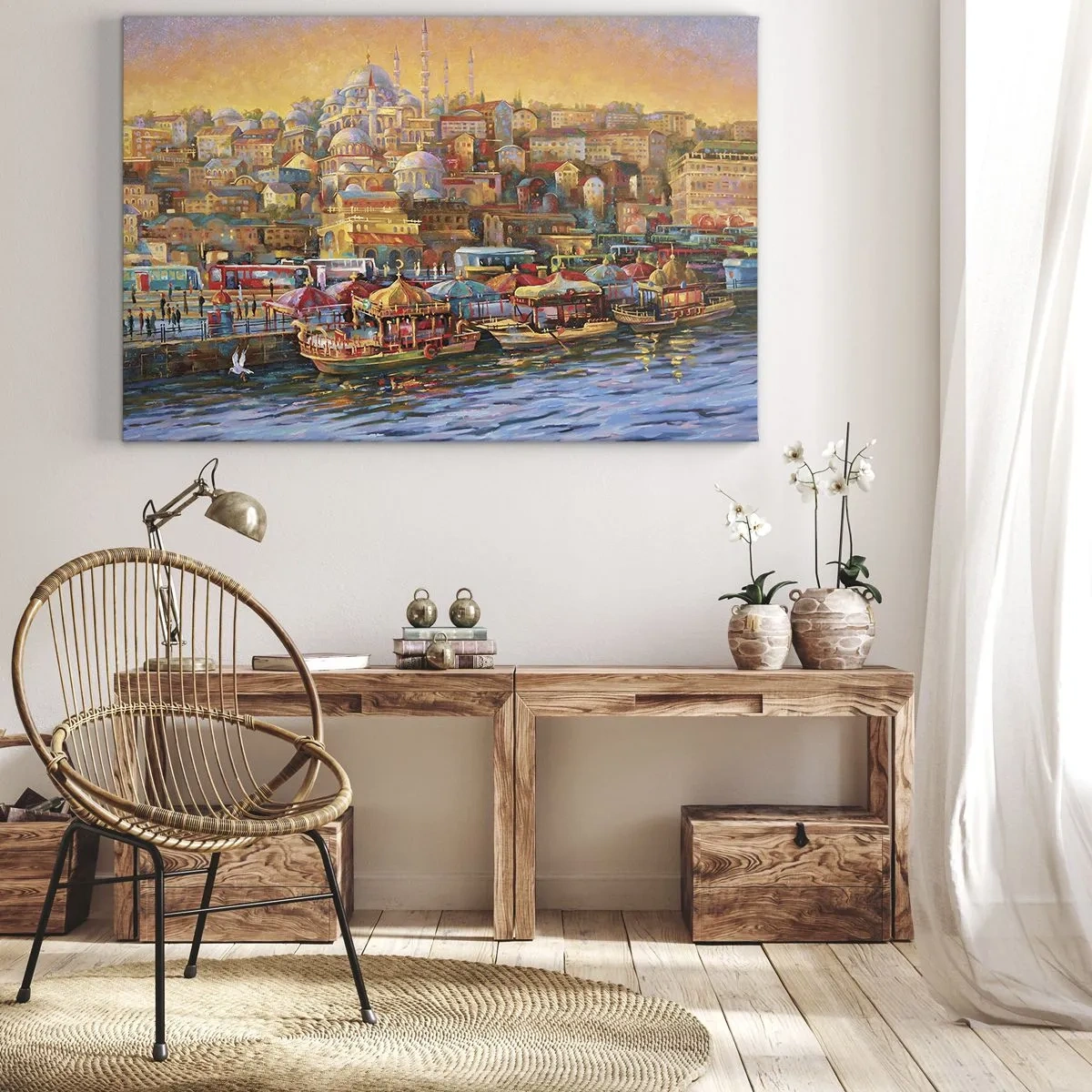 Cuadro sobre lienzo - Impresión de Imagen - Panorama pintoresco de Estambul con vistas a la bahía y a la ciudad. - 120x80cm - Una historia en Estambul - Decoración de pared moderna para salón y dormitorio ARTTOR