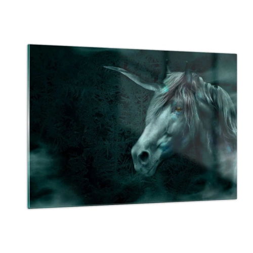 Cuadro sobre vidrio - Impresiones sobre Vidrio - Unicornio en el bosque misterioso - 120x80cm - En un bosque de cuento de hadas - Decoración de pared moderna para salón y dormitorio ARTTOR