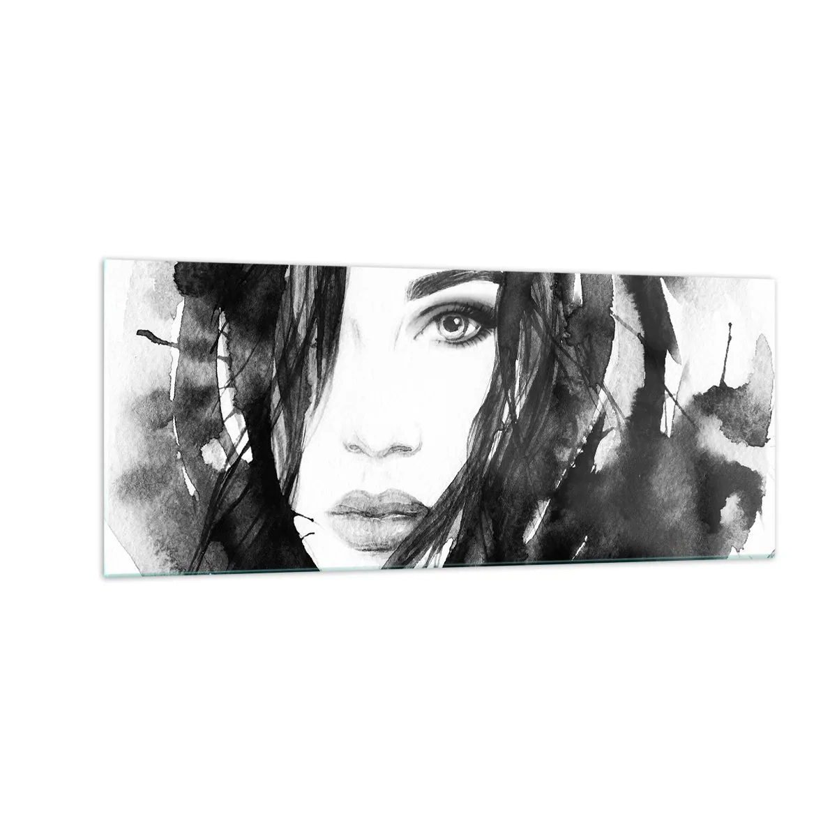 Cuadro sobre vidrio - Impresiones sobre Vidrio - Retrato de una dama en blanco y negro - 100x40 cm
