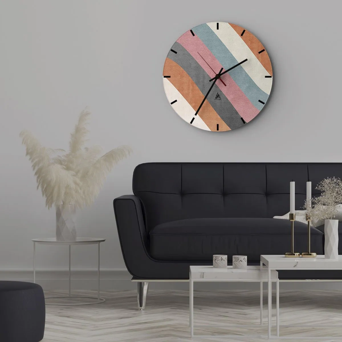 Reloj de pared - Reloj de vidrio - Composición diagonal - movimiento - 40x40 cm