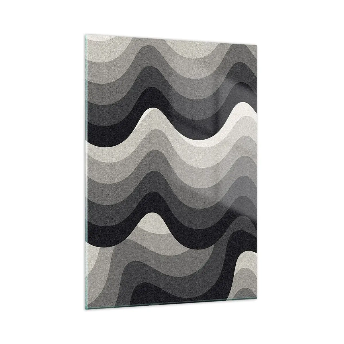 Cuadro sobre vidrio - Impresiones sobre Vidrio - Las ondas en tonos de gris crean un patrón geométrico rítmico. - 50x70cm - Ola tras ola - Decoración de pared moderna para salón y dormitorio ARTTOR