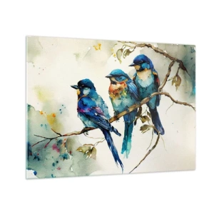 Cuadro sobre vidrio - Impresiones sobre Vidrio - Pájaros coloridos sentados en una rama en acuarela - 70x50cm - ¿Ofendido? - Decoración de pared moderna para salón y dormitorio ARTTOR