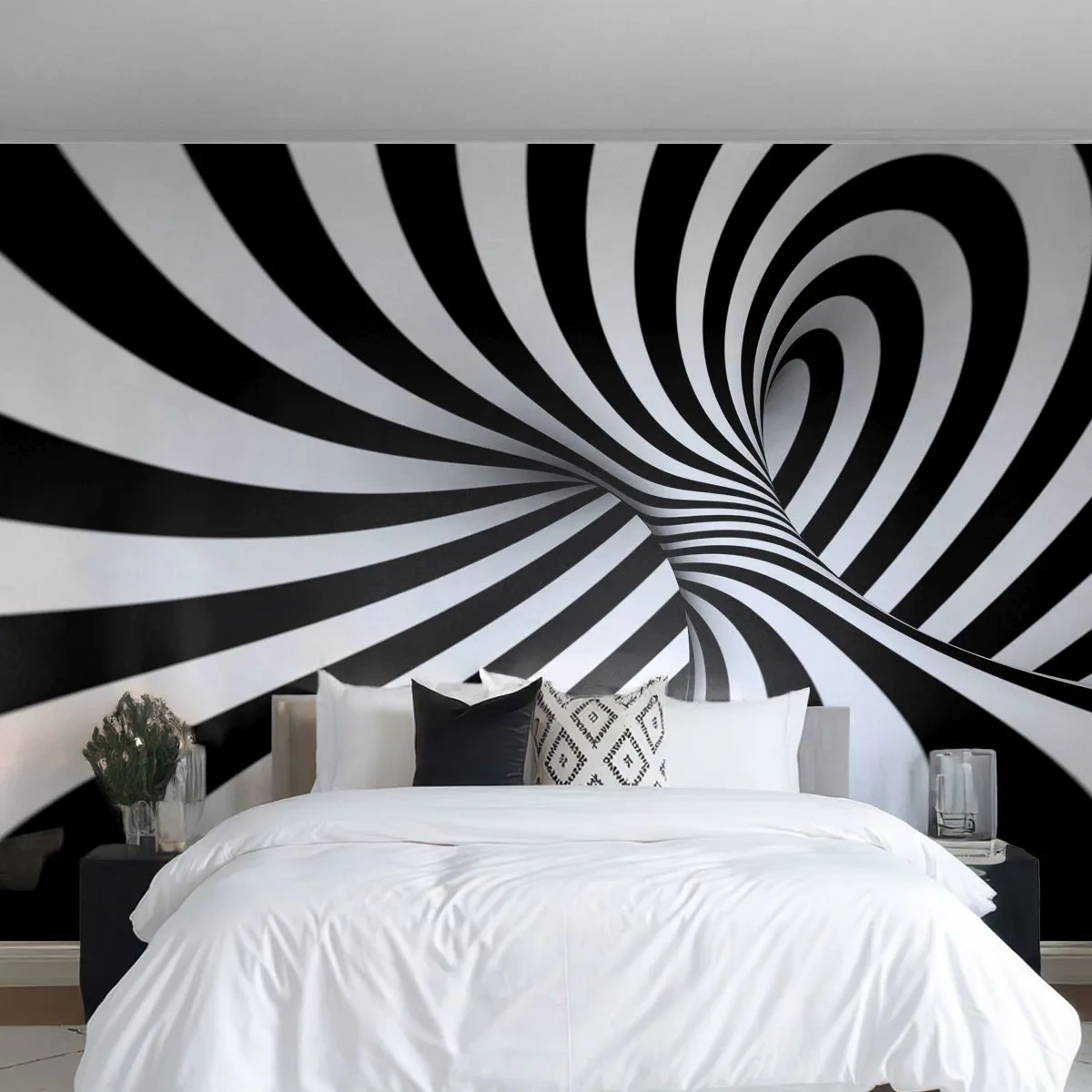 Fotomural Premium Sand - Composición: espacio de baile - Abstracción, 3D, En blanco y negro - 300x210 cm