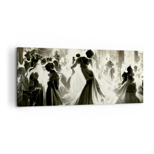 Cuadro sobre lienzo - Impresión de Imagen - Balón de estilo retro en blanco y negro. - 120x50cm - Gran mascarada - Decoración de pared moderna para salón y dormitorio ARTTOR