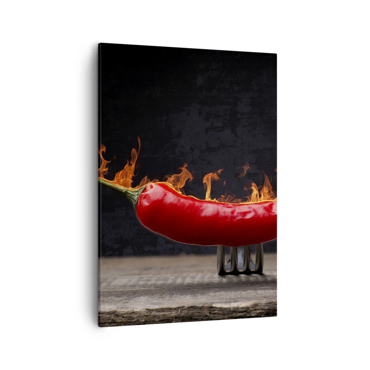 Cuadro sobre lienzo - Impresión de Imagen - Pimiento rojo flameado en un tenedor - 50x70cm - Un aperitivo ardiente - Decoración de pared moderna para salón y dormitorio ARTTOR